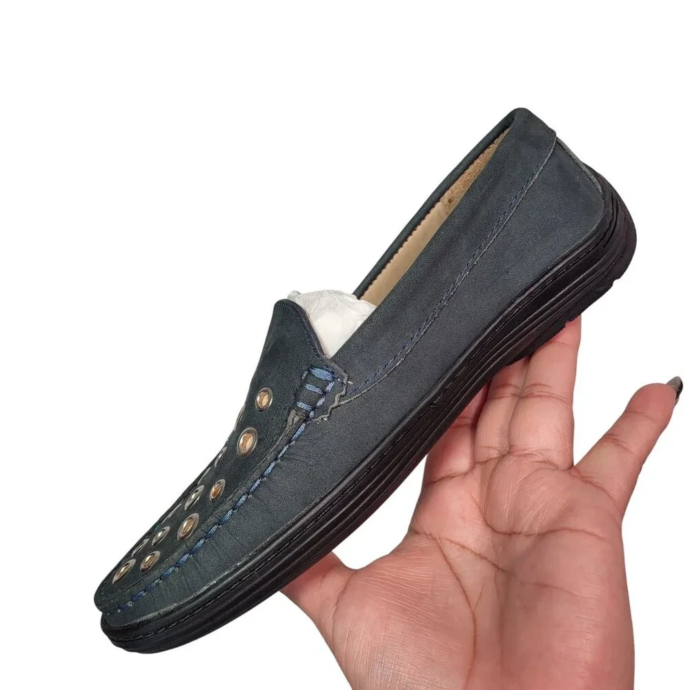 Marc Joseph NY Unisex-Child Navy Nobuck Mott St Grommet Detail Loafer Size 3